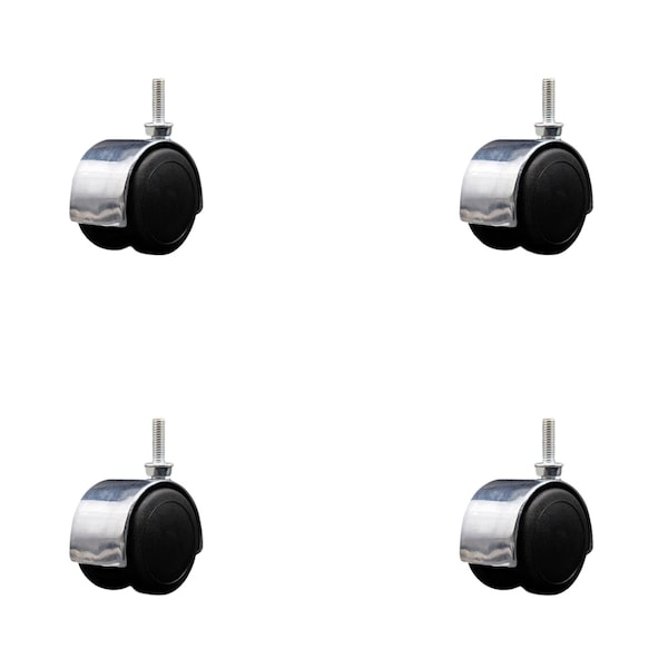 2'' Floor Safe Chrome Hooded Twin Wheel Caster 5/16 Threaded Stem, 4PK
